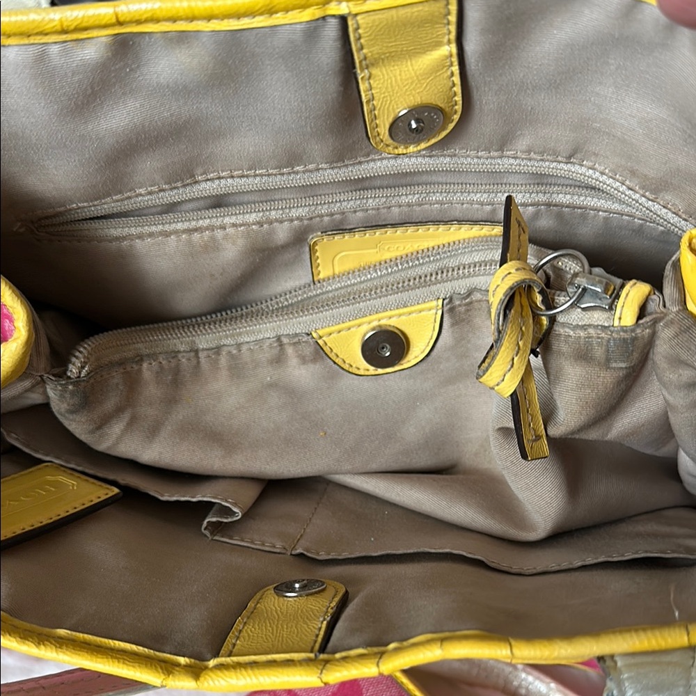 Coach Pink and Yellow Shoulder Bag with Signature Pattern - Picture 10 of 17